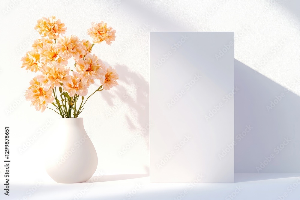Poster simple mockup of tall rectangular box positioned diagonally on plain white background with soft shad
