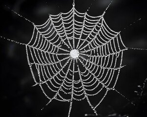 Fototapeta premium Intricate Spider Web Glimmering with Dew Drops at Dawn – Generative AI