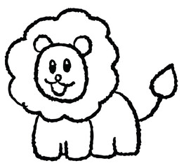 Hand drawn crayon lion outline for kid colouring book, wild animal, zoo, souvenir, cartoon characters, comic, patch, shirt print, sticker, plush toy, kid doll, trip, travel, vacation, vet, forest

