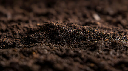 Close Up Texture Of Dark Brown Soil With Granular Surface and Abstract Background