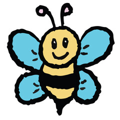 Hand drawn crayon illustration of bee for animal, insect, decorations, spring, summer, picnic, park, home yard, stickers, tattoo, blossom, blooming, cute patch, fabric print, brooch, nature, garden


