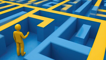 Navigating a blue maze digital space 3d render abstract aerial view strategy