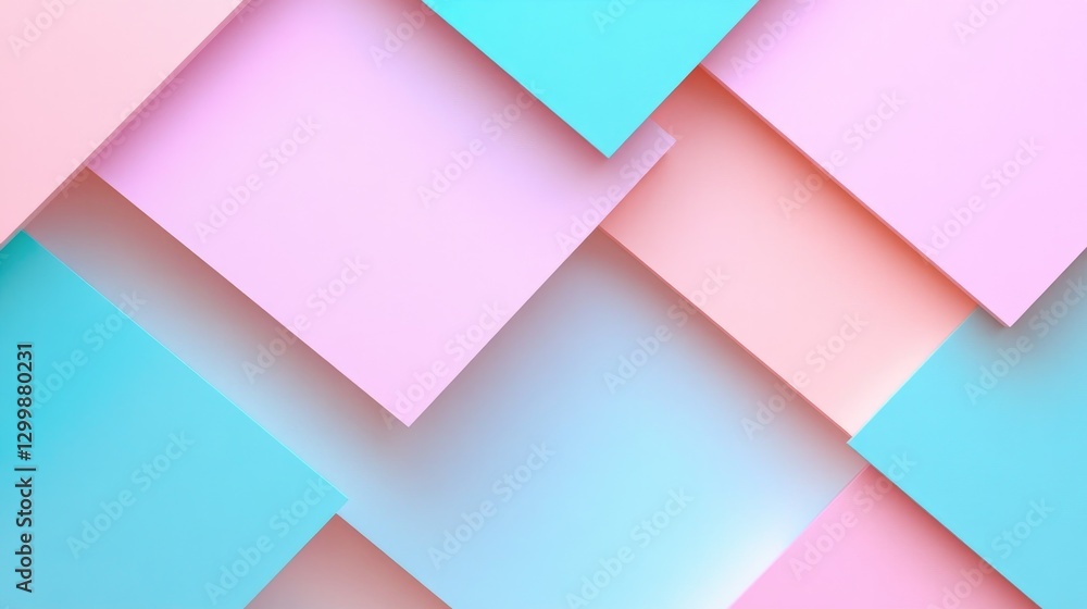 Poster abstract pastel-colored squares overlapping creating geometric pattern subtle gradients modern art w