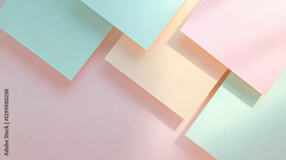 Poster abstract pastel-colored squares overlapping creating geometric pattern subtle gradients modern art w
