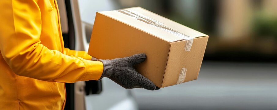 Delivery Person Handling Package Outdoors