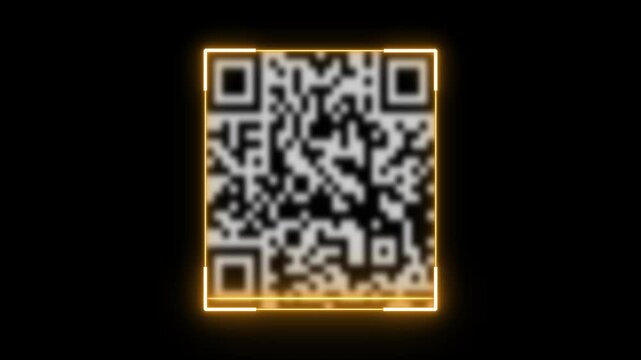 Glowing neon light animated barcode or qr code scanner, QR code scanner animation, QR code animation, Scan qr code icon with laser, neon barcode scanner animation on black background