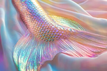 Iridescent mermaid tail on silk fabric. Perfect for fantasy, magical, and whimsical designs.