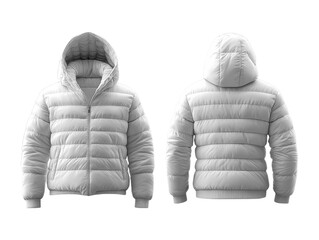Warm white puffer jacket with hood, perfect for winter fashion and outdoor activities
