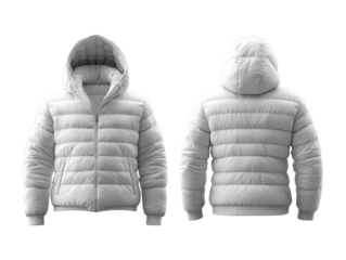 Warm white puffer jacket with hood, perfect for winter fashion and outdoor activities