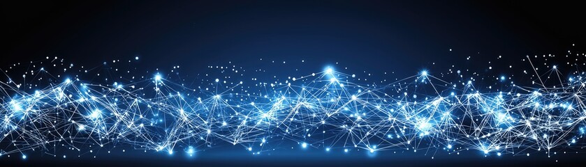 Fototapeta premium Blue digital wave, network connection, abstract background, tech concept
