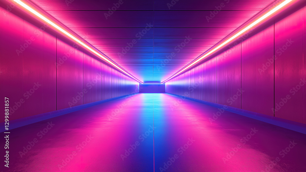 Aufkleber abstract futuristic corridor with neon laser lines and colorful geometric triangles creating depth