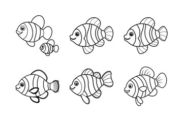 Small and Cute Clownfish Bundle Vector outline KDP colouring book