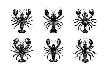 Bundle Vector Silhouettes Large Clawed Lobsters