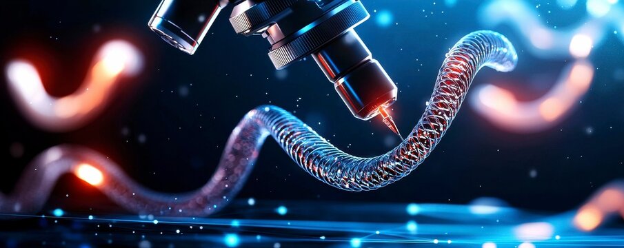 Advanced Biomedical Analysis Device Inspecting Flexible Tubing with Precision Optics and High Tech Feel