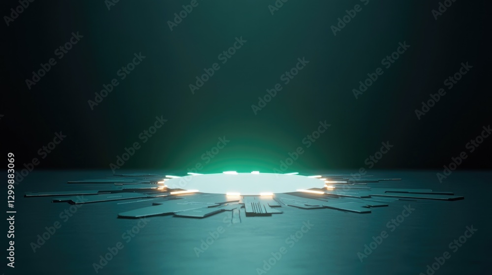 Poster minimalistic cybercore composition featuring futuristic digital circuitry on dark background
