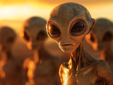 Close-up of an alien creature at sunset, evoking mystery and curiosity about the unknown.
