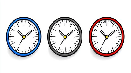 Colorful Wall Clocks Illustrations in Blue Black and Red Designs