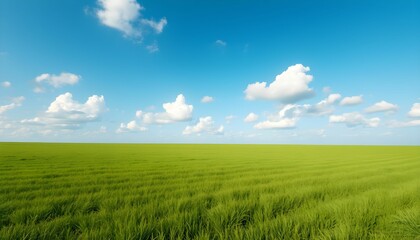 Fototapeta premium Green Field Under a Blue Sky with Clouds on a Summer Day