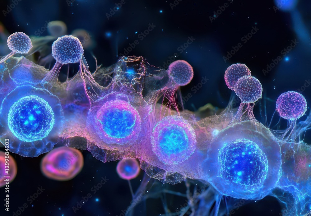 Poster microscopic view of a diverse group of bacteria residing within the human body and surrounding tissu