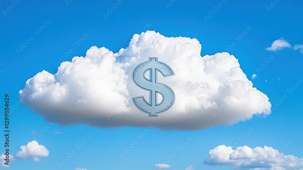 Aufkleber dollar sign symbol floating against a blue sky with clouds in the background