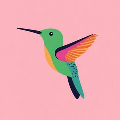Obraz premium tiny green hummingbird bird colorful illustration art