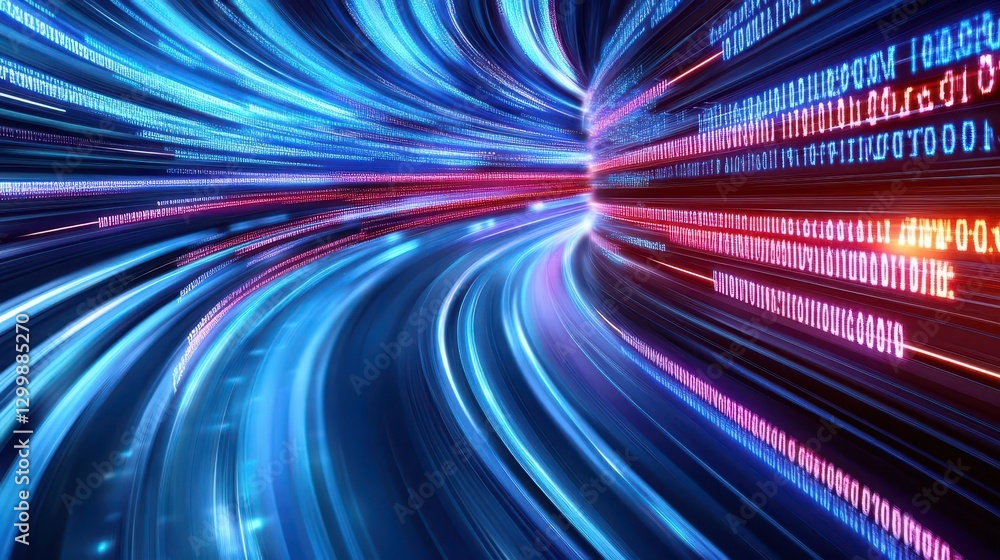 Poster Tunnel of light and lines with bright illumination creating abstract geometric patterns