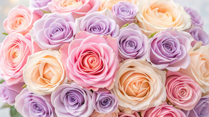 Fototapeta premium A bouquet of pastel roses in soft pink and lavender hues.