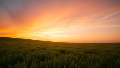 Obraz premium Sunrise Over the Green Field - A Beautiful Horizon View