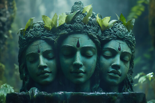 a close-up of the three heads of rama, sita,