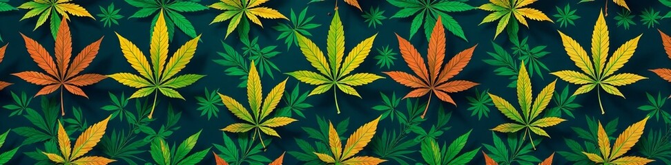 Vibrant seamless cannabis marijuana leafs design for textile prints, marijuana, vibrant