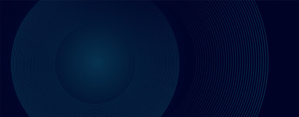 Abstract blue glowing geometric lines on dark blue background. Modern shiny blue circle simple art modern