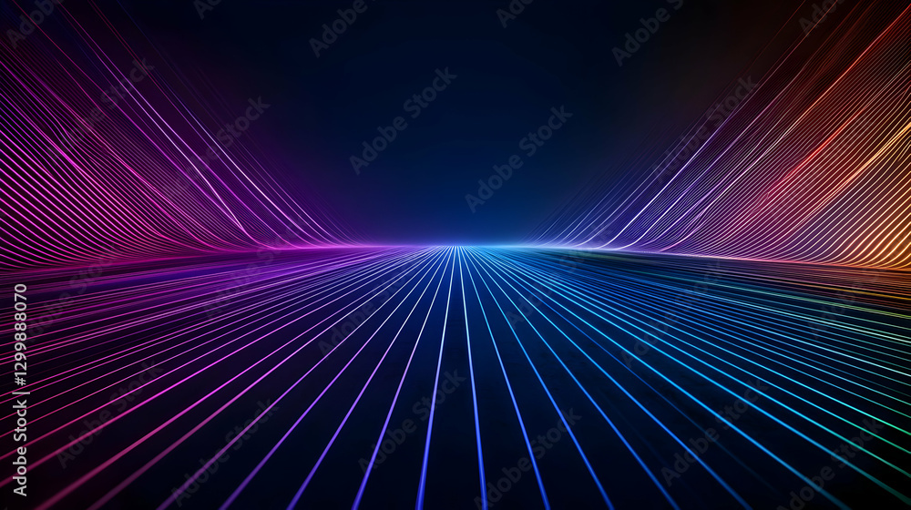 Poster abstract digital display of colorful pixelated lines forming dynamic futuristic designs