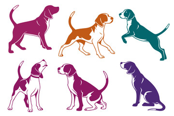 set of Beagle Dog Silhouette vector illustration