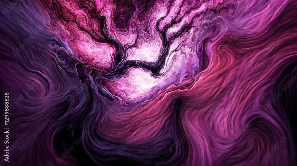 Poster abstract swirling patterns with vibrant purple hues creating a mesmerizing visual effect in artistic