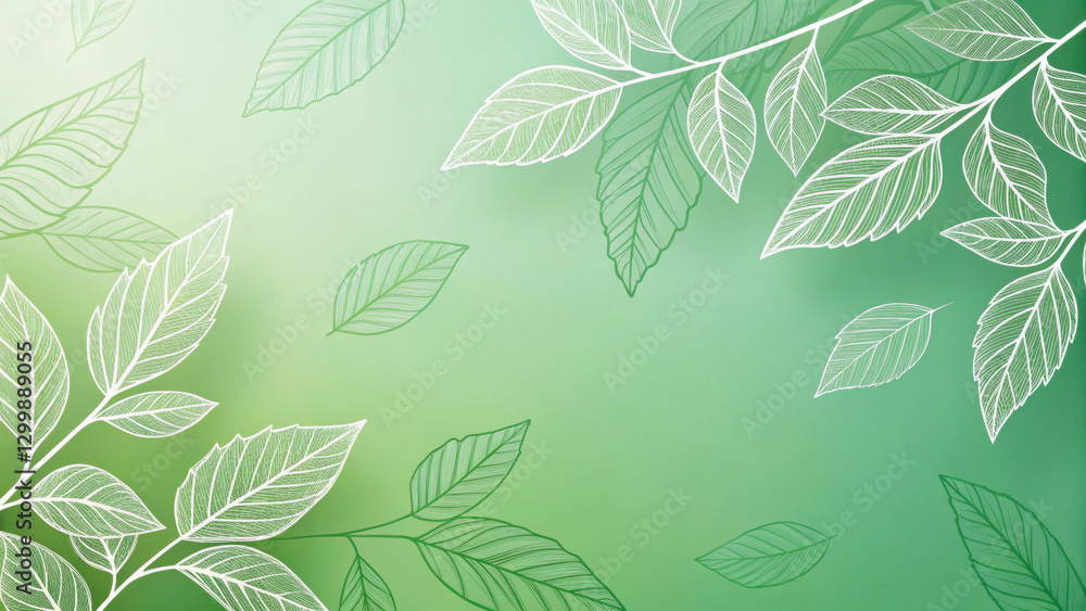 Poster green leaves pattern with a soft gradient background.