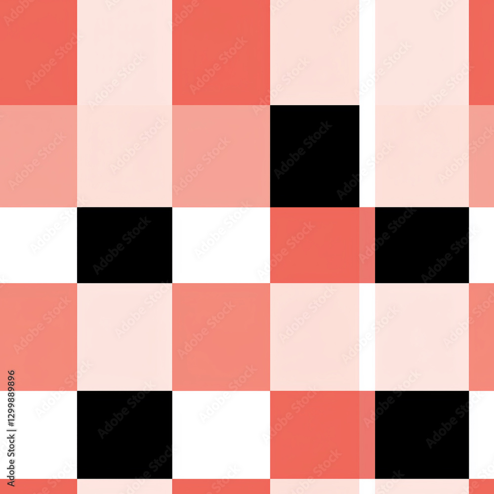 Poster colorful abstract pattern featuring a grid of squares in coral, white, and black tones, creating a m