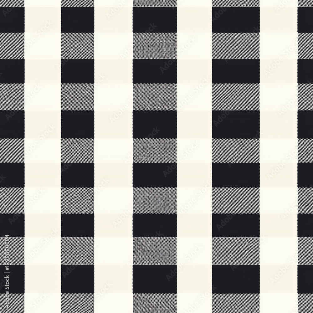 Poster black and white checkered fabric pattern with alternating stripes, featuring a mix of textured and s