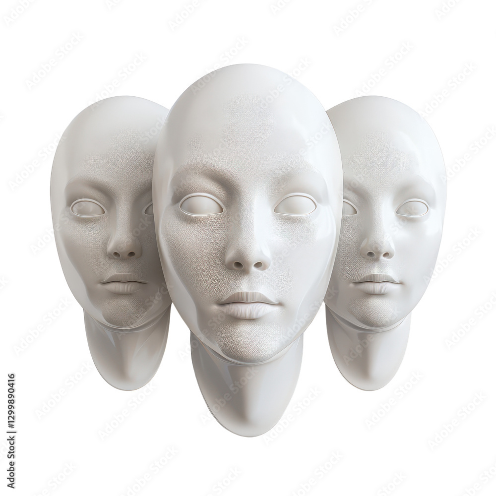 Aufkleber three human-like sculptures with expressive features and realistic textures captured in artistic arr