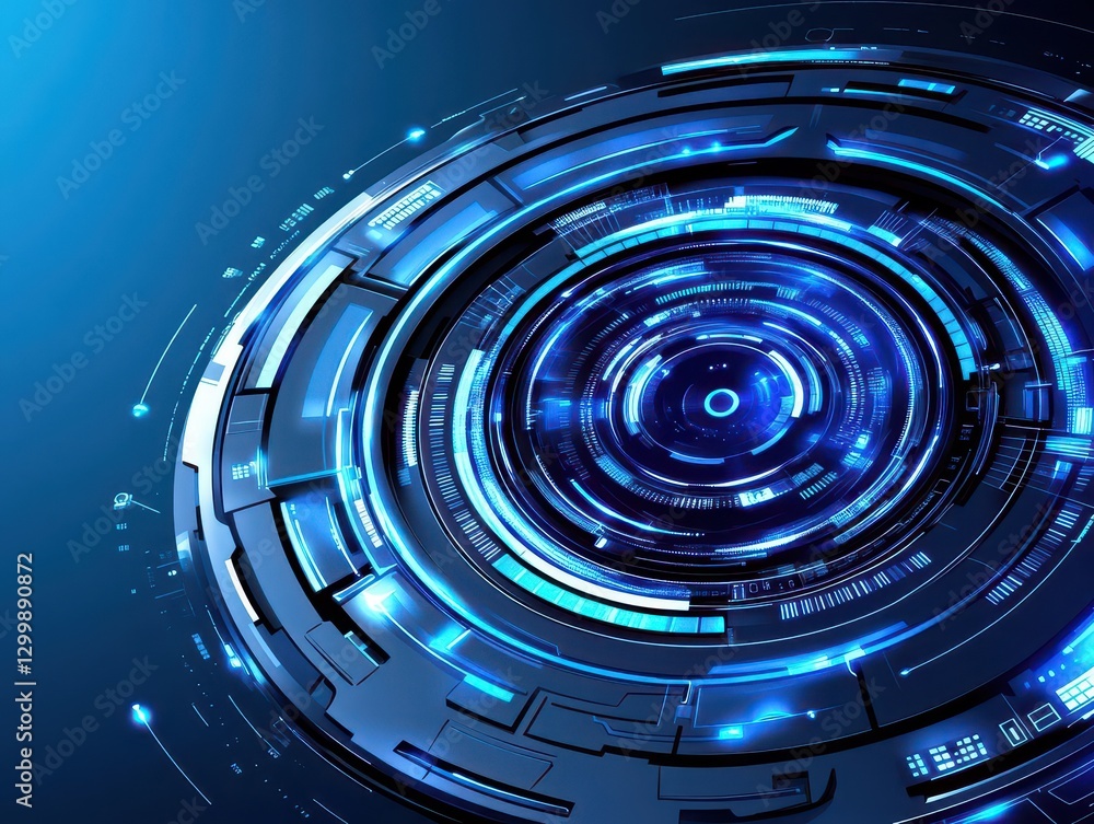 Poster abstract futuristic technology background with glowing blue circles and lines