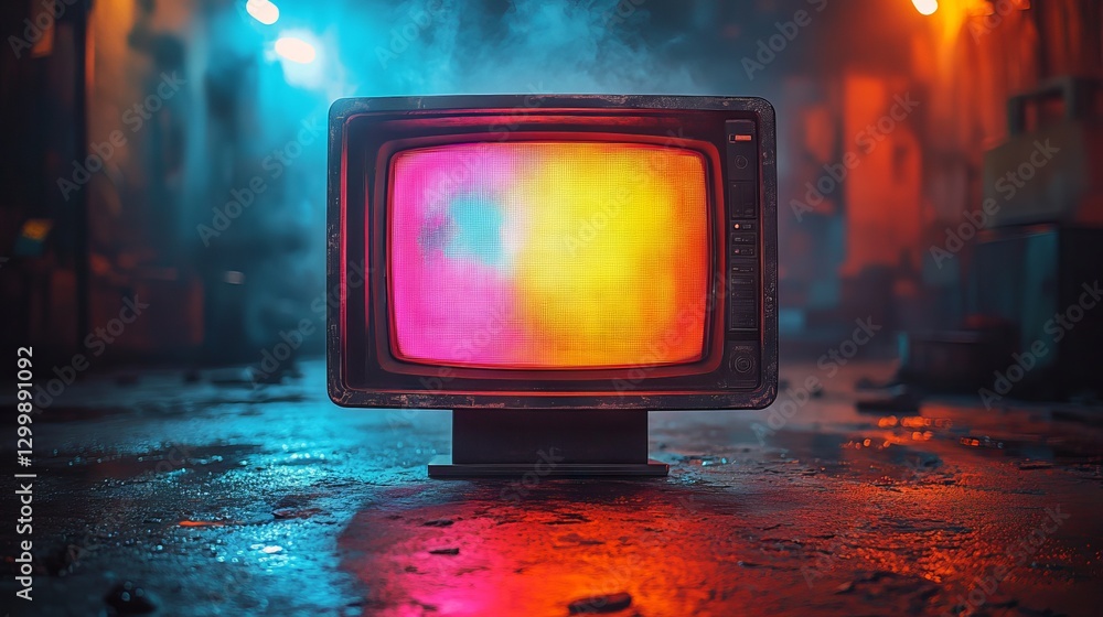 Poster retro error signal television display featuring colorful glitch and static effects for a dynamic vin