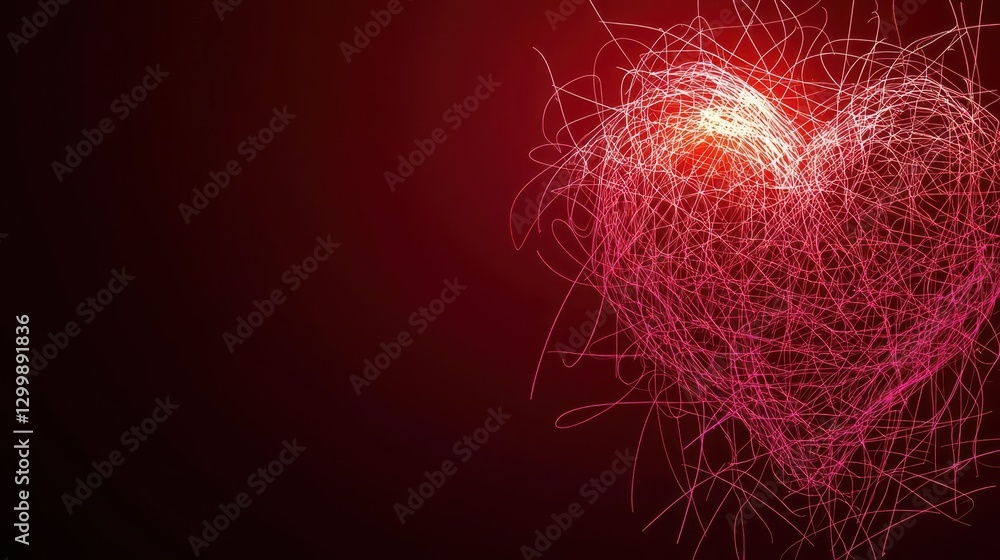 Poster Abstract Glowing Red Heart Particle Design Dark Background