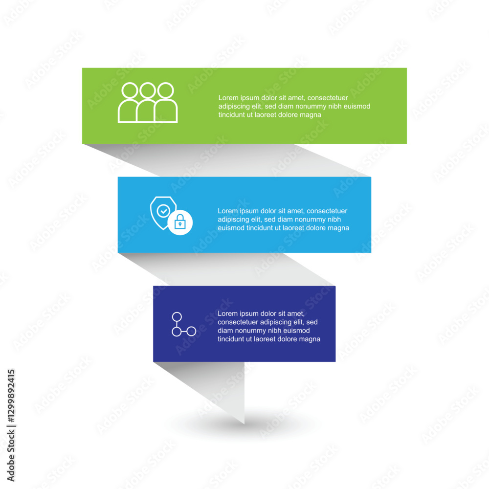 Fototapete Modern infographic template. 3 step with paper style for workflow layout, business presentation and web graphic design 