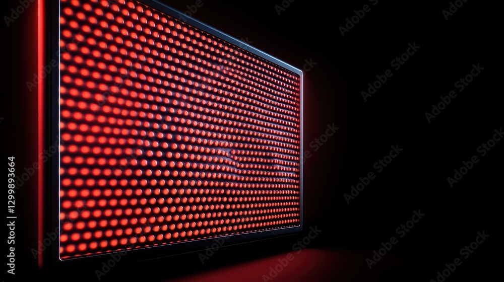 Poster close-up view of led display technology with bright red light effects