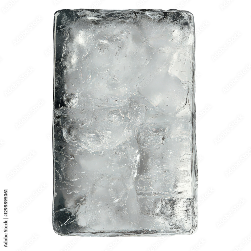 Poster a crystal clear ice block capturing its coldness in intricate details