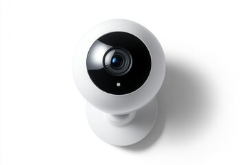 Modern Round Security Camera with Black Lens and White Base
