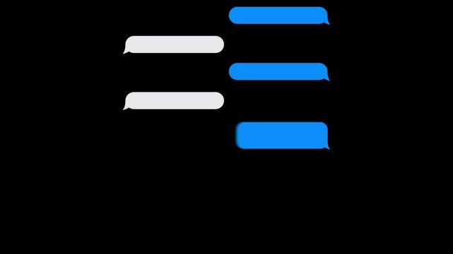 text Message bubble animation on black background, Animation of sending and receiving messages, Text message typing in black screen.