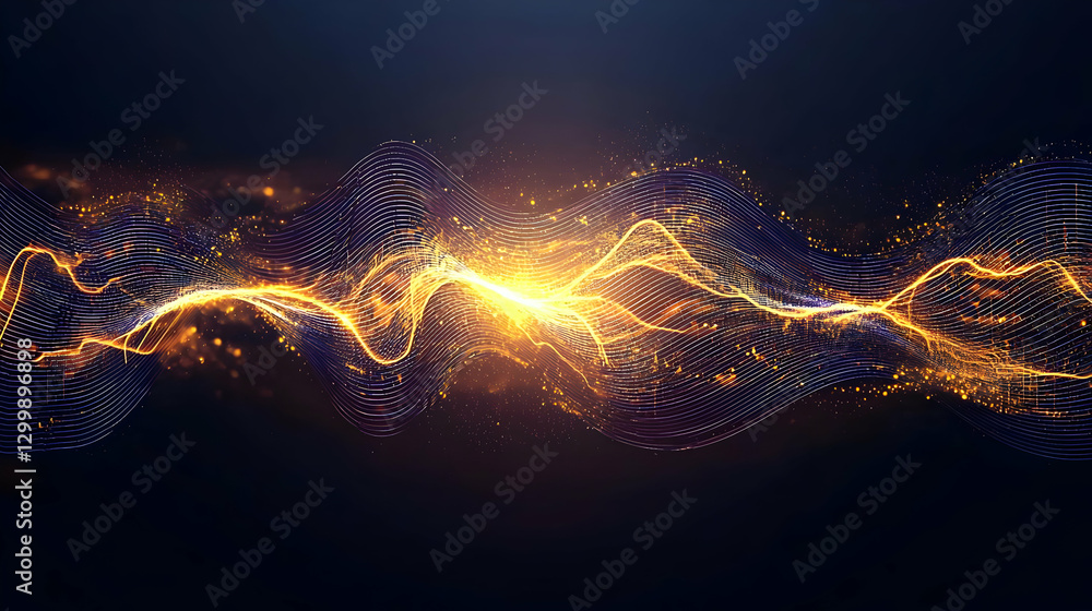 Poster Abstract Digital Wave Of Light And Particles On Dark Background with Glowing Energy Effect