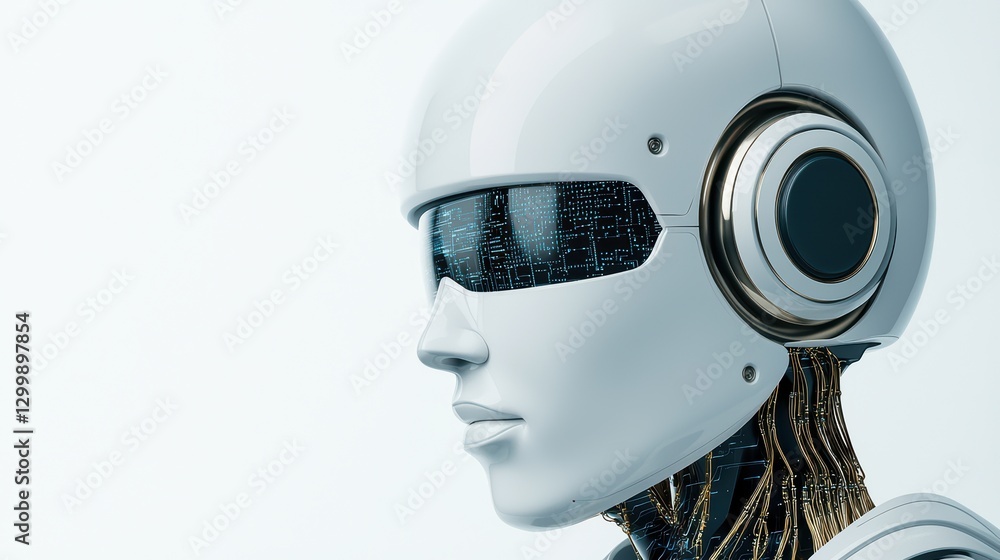 Poster exploring artificial intelligence in law: framed focus on a futuristic robot
