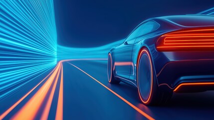 Futuristic Car Concept with Neon Lights in Motion for Enhanced Mobility Experience
