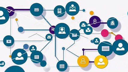 Animated social media network communication diagram with connecting people - Powered by Adobe